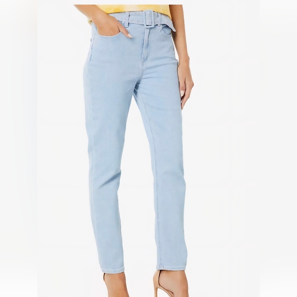 PAIGE Blue Straight Leg Jeans High-Rise Cropped